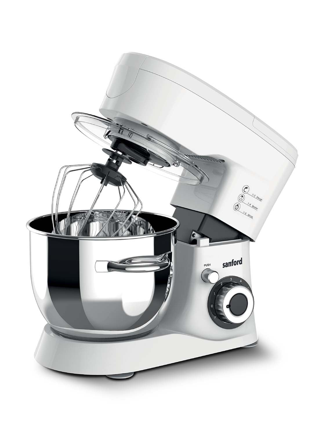 Sanford Stand Mixer, 6 speed modes 4.5 L 1000 W SF1362SM BSKitchen Appliances4.5 Litre Removable Bowl with Handle. Brushed #304 Food-grade Stainless Steel Bowl. Full Copper Motor, Heavy-duty Metal Gear. ABS Strong Body, Transparent Anti-splash Lid. Inject